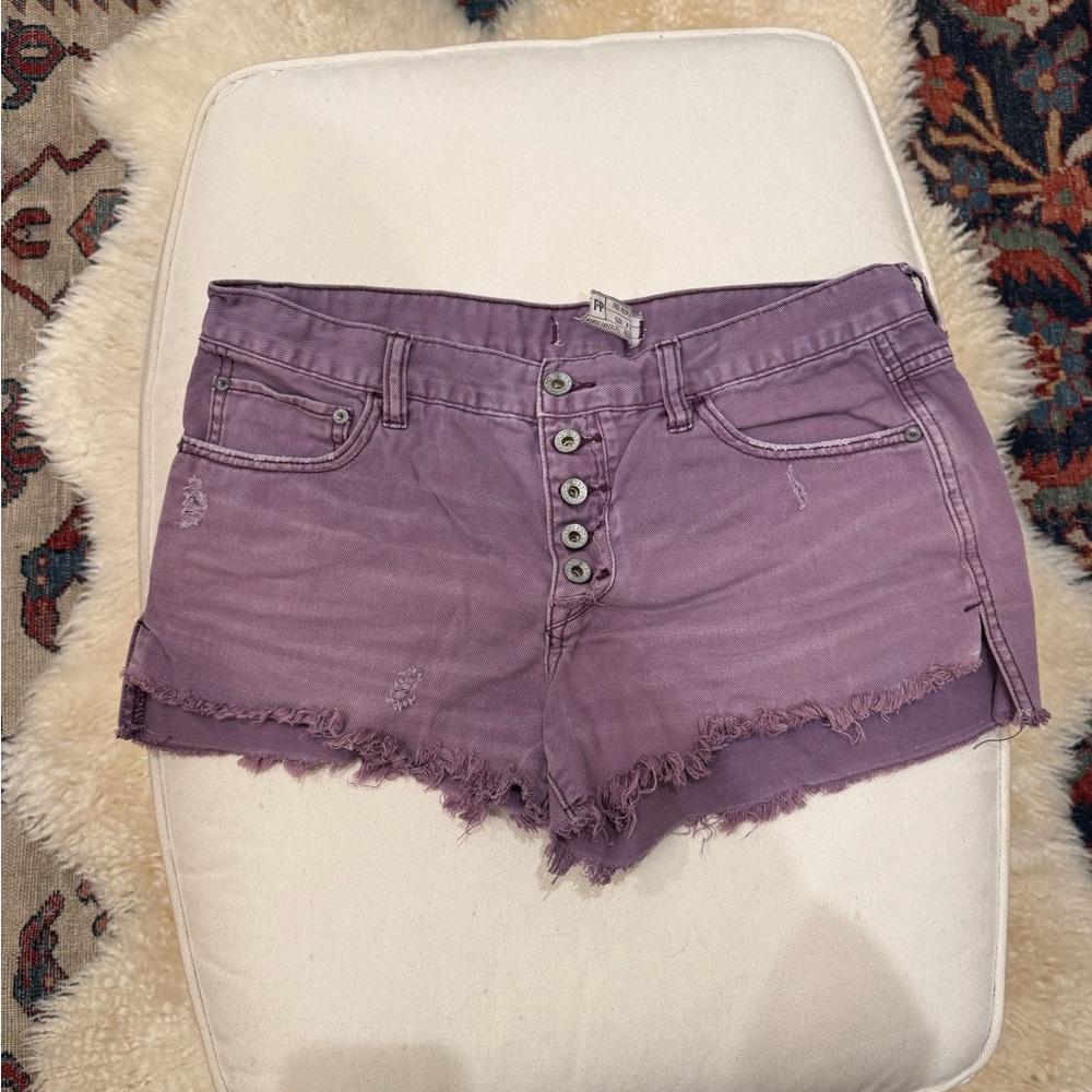 Freepeople light purple hipslung dyed denim shorts 29